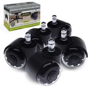 Monster 3" Dual Rollerblade Office Chair Wheels (Set of 5) Slipstick Premium Rubber Caster Wheels for Chairs, Smooth & Safe Rolling on All Flooring