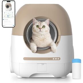 Self Cleaning Litter Box, 80L Automatic Cat Litter Box Self Cleaning with APP Control (2.4G/5G Wi-Fi), Cat Litter Box Self Cleaning with Exhaust Duct & Trash Bags & Mat, Brown