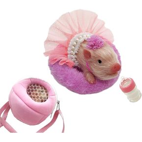 Silicone Piglet with Pink Portable Carrier Bag, 5 Inches Realistic Piglet with Sleeping Pad Accessories for Kids Boy Girl Christmas Birthday Gift(Dora with Bag)