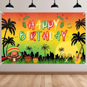 Avezano Reggae Bridthand Backdrop Palm Tree Tree Reggae Party Decorations Banner Rasta jamaican Music تحت عنوان عيد ميلاد سعيد لوازم موسيقى الريغي الشعبية 70.8 × 43.3 بوصة