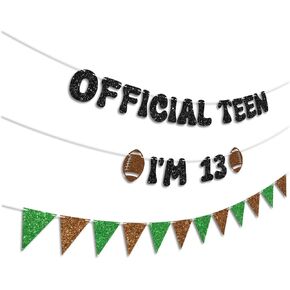 Football 13TH Birthday Banner for Teen Boy,Football Sport Themed 13TH Birthday Decorations for Boys,Glitter Happy 13th Birthday Banner for 13 Year Old Boy Birthday Party Decorations Supplies