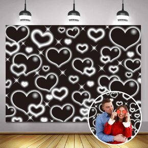 Hot Pink Heart Photo Backdrop 7x5FT Galentines Day Decorations Early 2000s Sweetheart Background for Photography Y2k Birthday Party Banner Decorations Photo Props