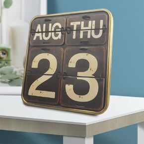 Archi Shabby Chic Metal Perpetual Flip Calendar Permanent Calendar Square Shape Distressed Finish Wall Hanging-Reproduction Antique Railroad(Black)
