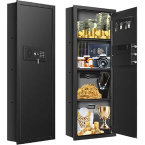 43.3-inch Tall Fireproof Wall Safes Between the Studs, Large Home Wall Safe with Combination Lock and Removable Shelf, Security Wall Safes for Home Firearm Money Valuables