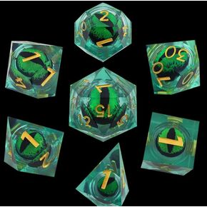 Liquid Core DND Dice,Movable Dragon Eye Dice Set DND for Dungeons and Dragons Polyhedral Dice Beholder's Eye Dice for RPG,MTG Role Playing Table Games(Green)