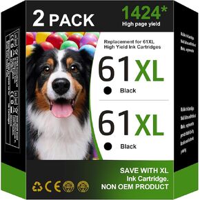 63XL Black Ink Cartridge (2-Black) High-Yield for HP Ink 63 63XL HP63 XL Combo Pack Works with HP DeskJet 1112, 2130, 3630 Series; Envy 4510, 4520 Series; OfficeJet 3830, 4650, 5200 Series | F6U64AN