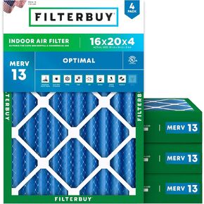 فلتر الهواء 16x20x4 من MERV 13 الحماية الأمثل (4 عبوات)، استبدال مرشحات الهواء الفرن HVAC المطوية (الحجم الفعلي: 15.38 x 19.38 x 3.63 بوصة) in Kuwait