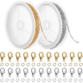 20 Feet Necklace Chains for Jewelry Making Metal Chain Necklace Jewelry Making Chains with Lobster Clasps and Jump Rings Silver Gold Necklace Extender for DIY Craft Supplies Earring Bracelet