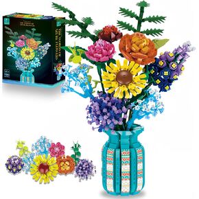 Flowers Bouquet Toys Building Blocks Set, Including Vase, Roses, Sunflower, Hydrangea, Hyacinth, for Home, Office Decor, Adults, Teen Girls for Mother's Day Christmas Birthday Presents - 1853pcs