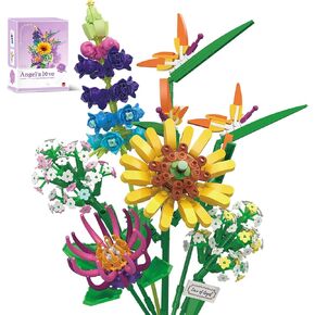 Wildflower Flower Bouquet Mini Building Block Set for Adults, Bird of Paradise Sunflower Building Toys Not Compatible with Lego Botanical Collection, Birthday Valentines for Girls Kids Ages 8+