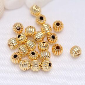 GEM-Inside 100pcs 6mm Hypoallergenic Corrugated Smooth 14K Yellow Gold Filled Jewelry Making Spacer Beads