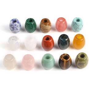LE SKY 8 Pcs Natural Stone Pendants Drum Shape Healing Crystal Agate Stone Beads for Jewelry Making Necklace