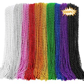 300PCS Mardi Gras Beads, 10 Kinds of Color Bead Necklace Toy Party Favors, 33" Holiday Mardi Gras Bead Costume Bulk, Festival Parade Throw Party Accessories Wedding Birthday Celebrations Decorations