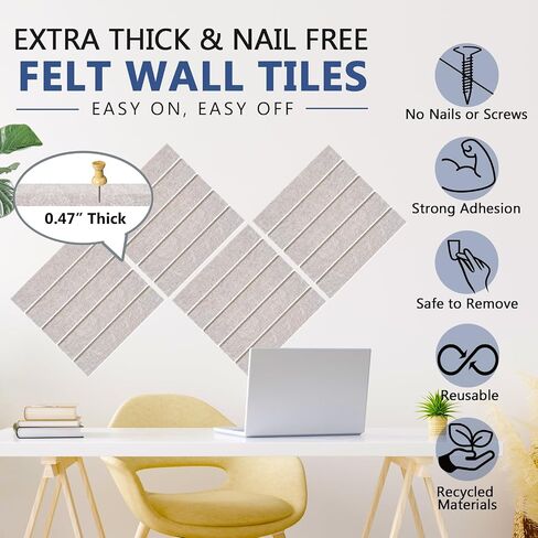 Cork Board Alternative - 11.8‘’ x 11.8’’ 4 Pack 0.47’’ Extra Thick Sand Color Felt Bulletin Board Tiles with Pushpins & Clips, Wall-Safe Pin Board for Office Decor, Home & Classrooms in Saudi Arabia