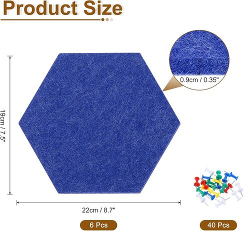 uxcell 6 Pcs Hexagon Felt Pin Board with 40 Pcs Pushpins 8.7" x 7.5" Self Adhesive Felt Bulletin Board Cork Boards for Walls Decorations Paste Notes Photos Schedules, Black in Saudi Arabia