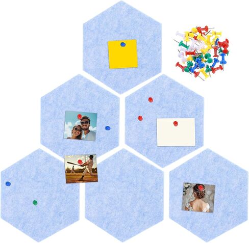 uxcell 6 Pcs Hexagon Felt Pin Board with 40 Pcs Pushpins 8.7" x 7.5" Self Adhesive Felt Bulletin Board Cork Boards for Walls Decorations Paste Notes Photos Schedules, Black in Saudi Arabia
