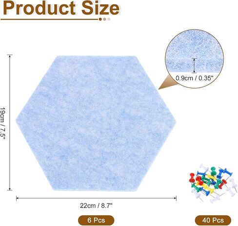 uxcell 6 Pcs Hexagon Felt Pin Board with 40 Pcs Pushpins 8.7" x 7.5" Self Adhesive Felt Bulletin Board Cork Boards for Walls Decorations Paste Notes Photos Schedules, Black in Saudi Arabia