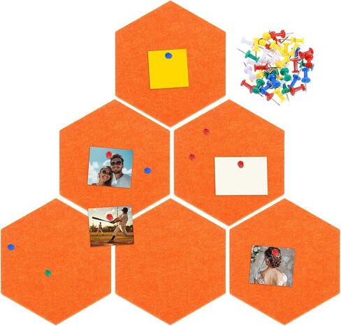 UXCELL 6 PCS Hexagon Felt Board مع 40 PCS Pushpins 8.7 "× 7.5" اللمسات اللاصقة ذات النشرة ذاتية لوحات الفلين لزخارف الجدران لصق الملاحظات. in Saudi Arabia