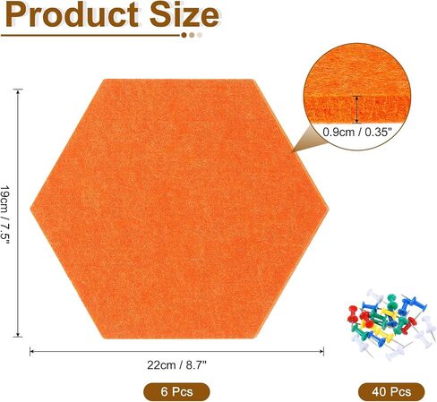 UXCELL 6 PCS Hexagon Felt Board مع 40 PCS Pushpins 8.7 "× 7.5" اللمسات اللاصقة ذات النشرة ذاتية لوحات الفلين لزخارف الجدران لصق الملاحظات. in Saudi Arabia