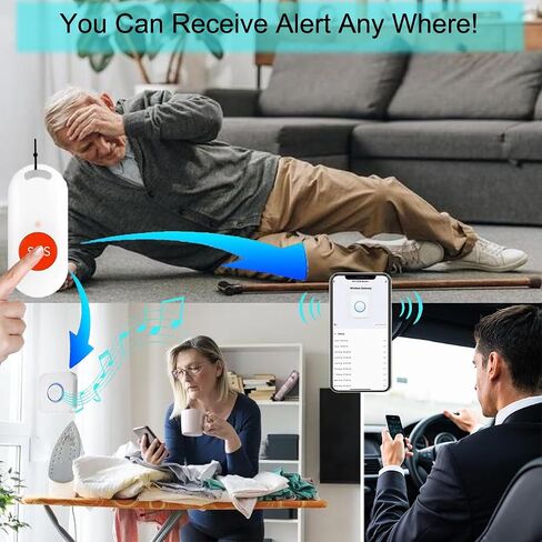 WiFi Caregiver Pager Wireless Call Button System Nurse Alert لنظام المنازل/المسنين/المريض/معطل مع تطبيق الهاتف واحد مكالمة واحدة مستقبل WiFi (يدعم فقط 2.4 جيجا هرتز Wi-Fi) in Kuwait