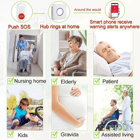 WiFi Caregiver Pager Wireless Call Button System Nurse Alert لنظام المنازل/المسنين/المريض/معطل مع تطبيق الهاتف واحد مكالمة واحدة مستقبل WiFi (يدعم فقط 2.4 جيجا هرتز Wi-Fi) in Kuwait