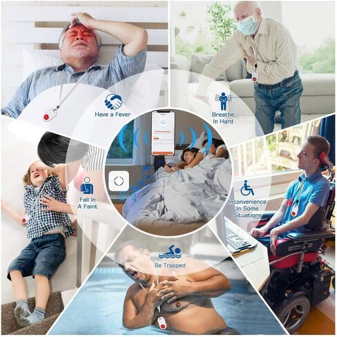 WiFi Caregiver Pager Wireless Call Button System Nurse Alert لنظام المنازل/المسنين/المريض/معطل مع تطبيق الهاتف واحد مكالمة واحدة مستقبل WiFi (يدعم فقط 2.4 جيجا هرتز Wi-Fi) in Kuwait