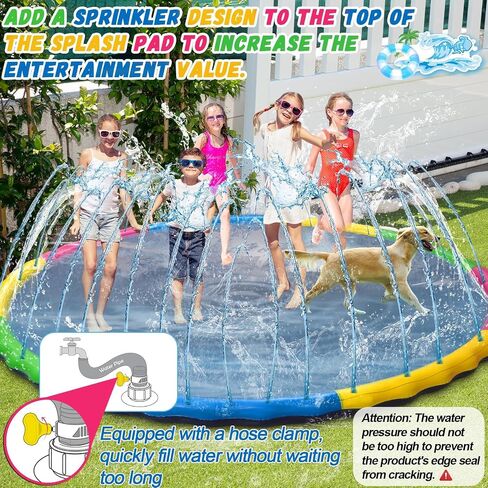 16 ft Giant Inflatable Splash Pad Extra Large 192" 2025 Update Non Slip Pad for Adults Large Dogs Pets Giant Thicken Sprinkler Pool Summer Outdoor Fun Backyard Fountain Play Mat (Classic Style) in Saudi Arabia