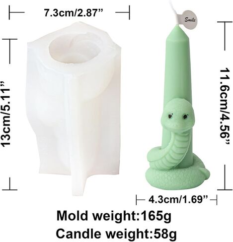 Snake Taper Candle Mold, 3D Snake Pillar Candle Mold, Animal Long Cylinder Candle Molds, Pillar Cylinder Shape Silicone Mold for Soy Wax Candle, DIY Crafts (Snake) in Kuwait