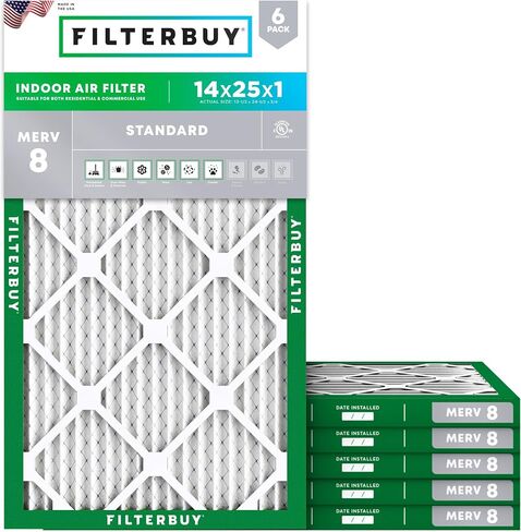 Filterbuy 10x24x1 Air Filter MERV 8 Dust Defense (6-Pack), Pleated HVAC AC Furnace Air Filters Replacement (Actual Size: 9.50 x 23.50 x 0.75 Inches) in Kuwait