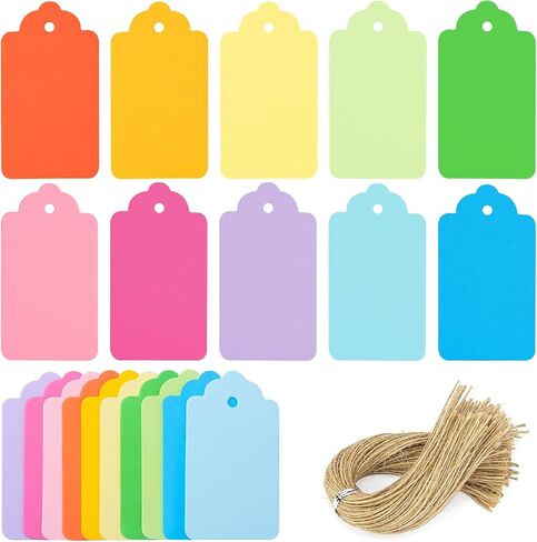 VGOODALL 150PCS Kraft Paper Tags with Strings, Small Gift Tags Brown Hanging Labels for Gift Box Name Clothes in Saudi Arabia