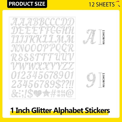 1224 Pcs 12 Sheets Gold Letter Stickers Glitter Alphabet Number Self Adhesive Waterproof Vinyl Stick on Letters for Mailbox Water Bottles Cup Bulletin Board Crafts Sign Classroom Decor (Gold,1 Inch) in Kuwait
