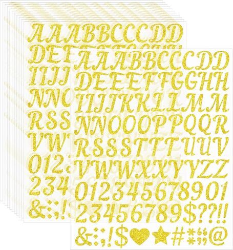 1224 Pcs 12 Sheets Gold Letter Stickers Glitter Alphabet Number Self Adhesive Waterproof Vinyl Stick on Letters for Mailbox Water Bottles Cup Bulletin Board Crafts Sign Classroom Decor (Gold,1 Inch) in Saudi Arabia