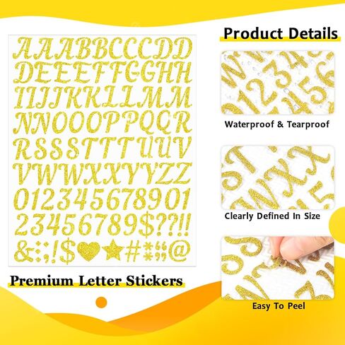 1224 Pcs 12 Sheets Gold Letter Stickers Glitter Alphabet Number Self Adhesive Waterproof Vinyl Stick on Letters for Mailbox Water Bottles Cup Bulletin Board Crafts Sign Classroom Decor (Gold,1 Inch) in Saudi Arabia