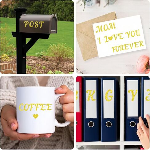 1224 Pcs 12 Sheets Gold Letter Stickers Glitter Alphabet Number Self Adhesive Waterproof Vinyl Stick on Letters for Mailbox Water Bottles Cup Bulletin Board Crafts Sign Classroom Decor (Gold,1 Inch) in Saudi Arabia