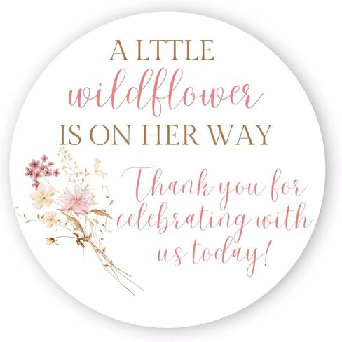 A Little Wildflower Is On Her Way Baby Shower Favor Stickers for Girls, Wildflower Baby Sprinkle Thank You Party Favor Labels, Round Favor Stickers, 40 Pack, 2 inch Stickers in Saudi Arabia