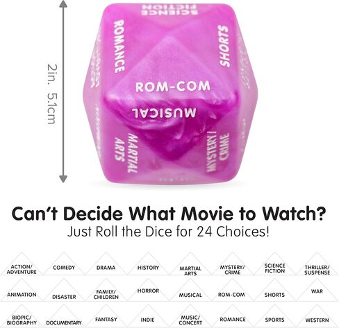 Movie Decision Dice - Fun Movie Night Dice with 24 Genres | Purple with Easy-to-Read White Text in Saudi Arabia