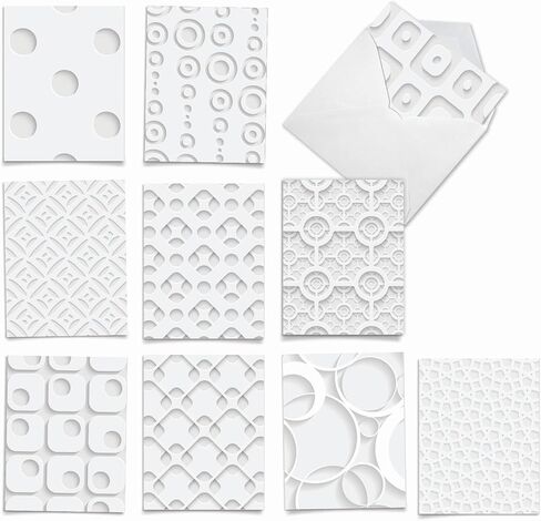 The Best Card Company - 10 Assorted All Occasion Blank Clean Modern Notecards Pack with Envelopes (4 x 5.12 Inch) – Not Die-Cut, Elegant Note Cards Variety Box Set - White on White M2031 in Kuwait