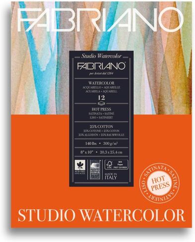 Fabriano Studio Hot Press Watercolor Pad, 8 x 10, White in Kuwait