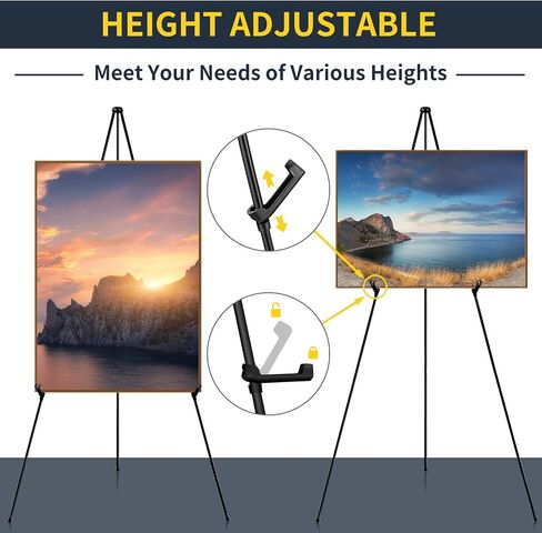 2pcs Stand Stand Stand Black for Wedding Sign Stand ، و 65 بوصة معدنية قابلة للتعديل للعرض ، ومستحضر محمول الحفل لحفل الزفاف ، وعرض العرض ، والفنون ، والملصق مع أكياس محمولة in Kuwait