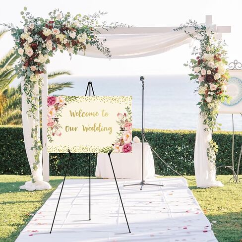2pcs Stand Stand Stand Black for Wedding Sign Stand ، و 65 بوصة معدنية قابلة للتعديل للعرض ، ومستحضر محمول الحفل لحفل الزفاف ، وعرض العرض ، والفنون ، والملصق مع أكياس محمولة in Kuwait