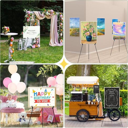 2pcs Stand Stand Stand Black for Wedding Sign Stand ، و 65 بوصة معدنية قابلة للتعديل للعرض ، ومستحضر محمول الحفل لحفل الزفاف ، وعرض العرض ، والفنون ، والملصق مع أكياس محمولة in Kuwait
