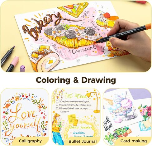 Ohuhu Markers Brush Tip 80-Colors with 72-Sheet Coloring Book - Double Tipped Markers for Adults Coloring Books - Art Marker Set Bundles with 100% Bleed-Proof Coloring Pages - Fine & Brush Dual Tips in Kuwait
