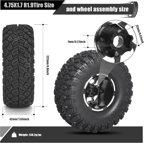 RC 1.9 عجلات وإطارات Beadlock ، عجلات محور السداسي 12 مم 1.9 عجلات إطارات مجمعة لـ 1/10 مقياس TRX4 TRX6 SCX10 I III III 90046 AXI03007 CAPRA REDCAT GEN 8 GEN 7 RC CRAWLER ROCK MUD THELAIN in Kuwait