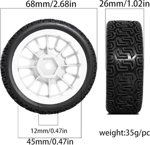 1/10 On-Road Racing Tires,68mm OD RC Rubber Wheels Tires Set 12mm Hex Fit for Traxxas HSP Tamiya TT01 TT02 HPI Kyosho HSP 1/10 On-Road Touring Car (White 2) in Kuwait