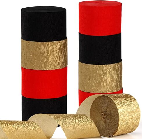 Red-Black Gold Casino-Theme Party-Decorations Streamers - 9 Rolls Graduation Wedding Birthday Baby Bridal Shower Crepe Tissue Paper Streamer Garland Decor Panduola in Saudi Arabia