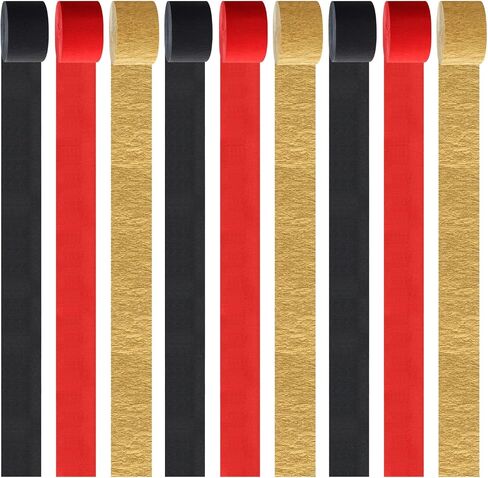 Red-Black Gold Casino-Theme Party-Decorations Streamers - 9 Rolls Graduation Wedding Birthday Baby Bridal Shower Crepe Tissue Paper Streamer Garland Decor Panduola in Saudi Arabia
