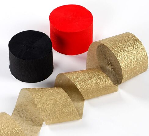 Red-Black Gold Casino-Theme Party-Decorations Streamers - 9 Rolls Graduation Wedding Birthday Baby Bridal Shower Crepe Tissue Paper Streamer Garland Decor Panduola in Saudi Arabia