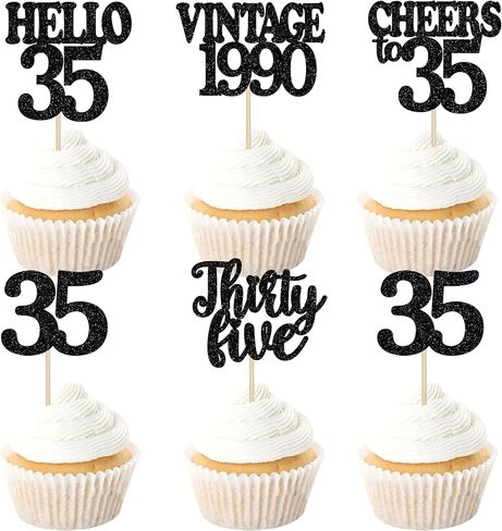30PCS Happy 60th Birthday Cupcake Toppers Glitter Hello 60 Sixty Vintage 1965 Cupcake Picks Cheers to 60 Birthday Party Decorations for 60th Birthday Anniversary Party Cake Decorations Supplies Black in Kuwait