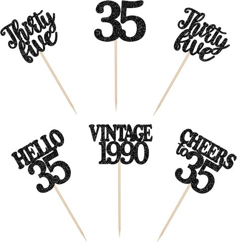 30PCS Happy 60th Birthday Cupcake Toppers Glitter Hello 60 Sixty Vintage 1965 Cupcake Picks Cheers to 60 Birthday Party Decorations for 60th Birthday Anniversary Party Cake Decorations Supplies Black in Kuwait