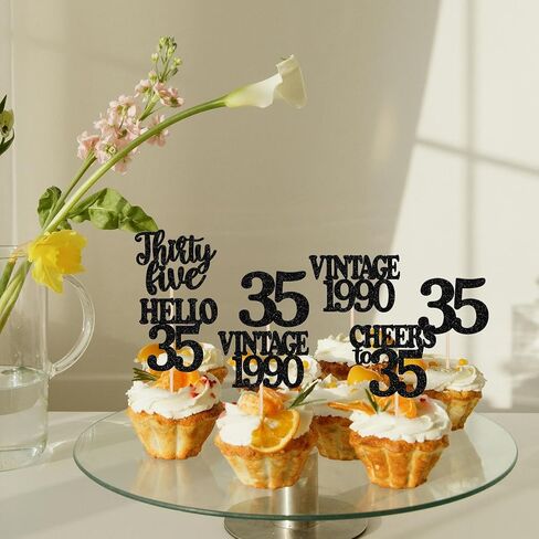 30PCS Happy 60th Birthday Cupcake Toppers Glitter Hello 60 Sixty Vintage 1965 Cupcake Picks Cheers to 60 Birthday Party Decorations for 60th Birthday Anniversary Party Cake Decorations Supplies Black in Kuwait